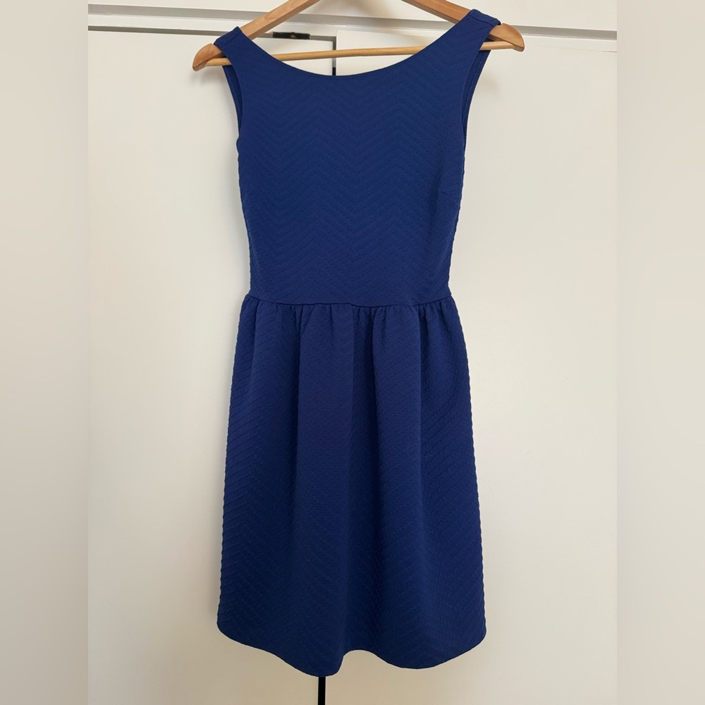 Aqua Royal Blue Textured Scoop-Neck Mini Dress
